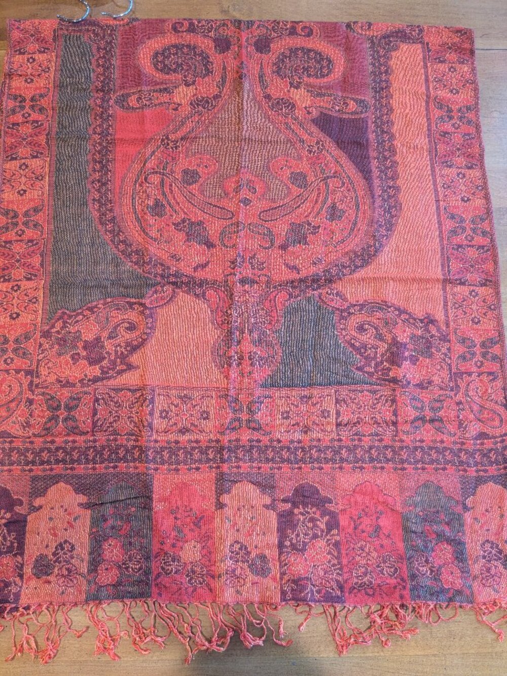 Pashmina Scarf Shawl Orange Rust Paisley Jamawar Jacquard Woven Fringe Wrap OS